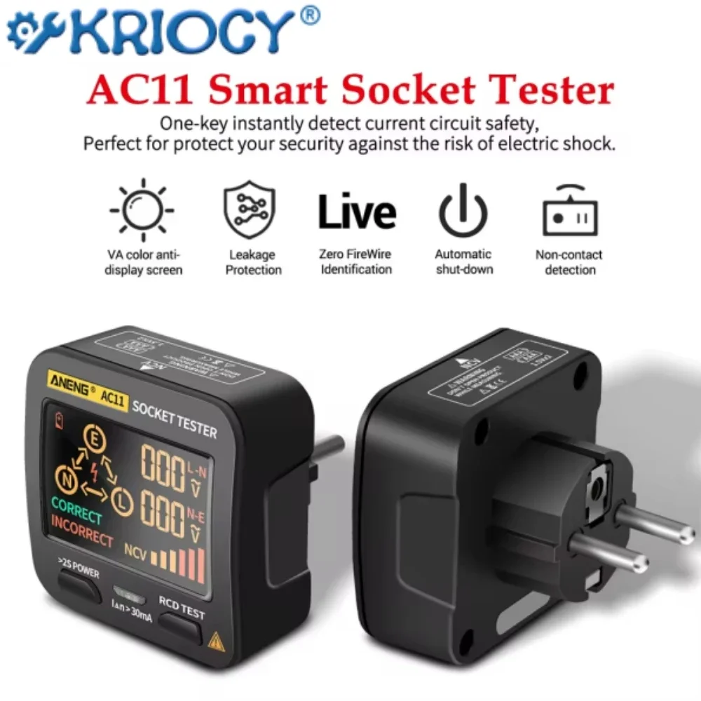 ANENG AC11 Digital Smart Socket Tester Voltage Test Socket Detector US/UK/EU Plug Ground Zero Line Phase Check Rcd NCV Test