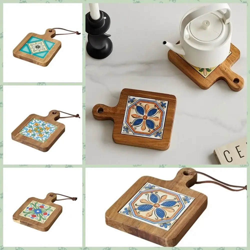 Ancient Chinese Wood Table Mat Durable Creative Insulated Pad Delicate Art Pattern Coasters Anti-Scalding Desktop Decorations