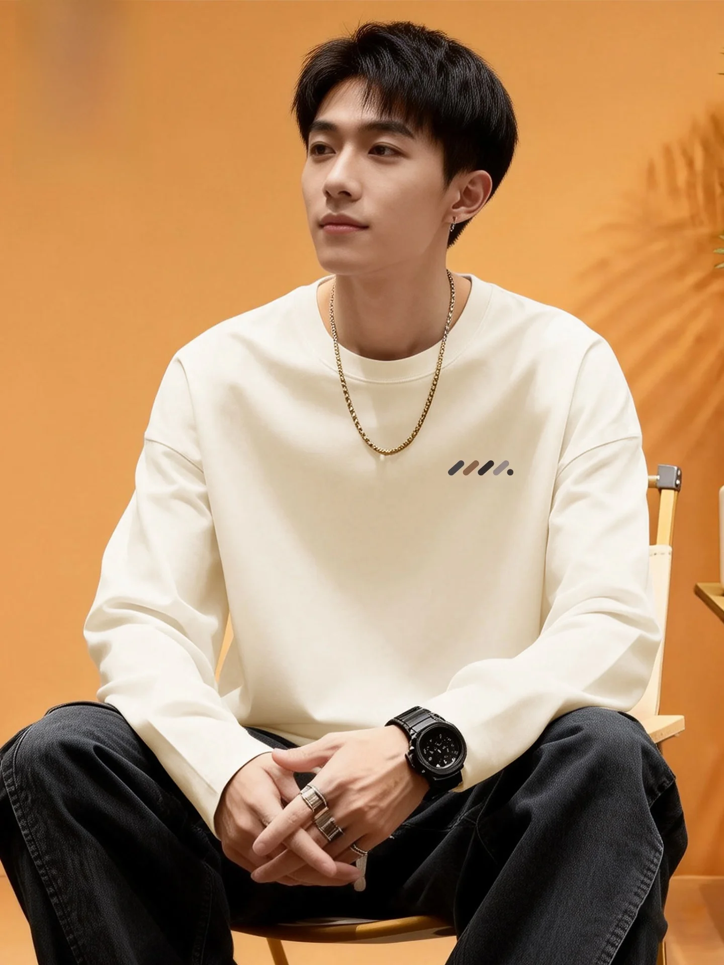 

Мужская футболка из чистого хлопка с длинным рукавом и круглым вырезом, универсальная, для весны и осени, дышащая, впитывающая пот, комфортная.