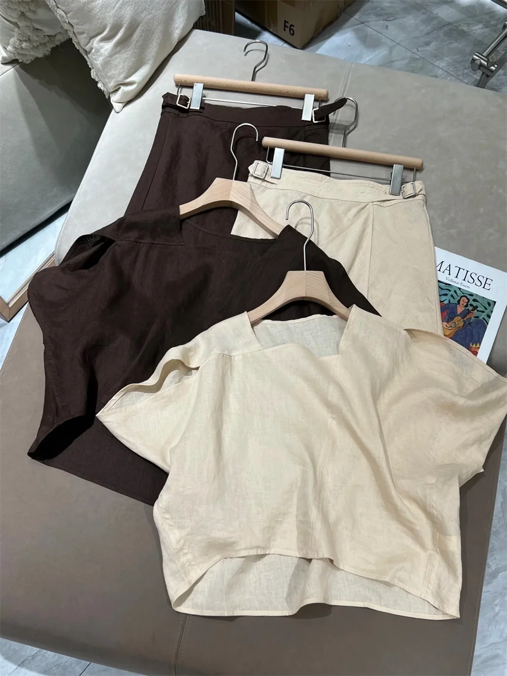 

Summer Women's 100 Linen 2 Piece Set Loose Top With Skirt Suit