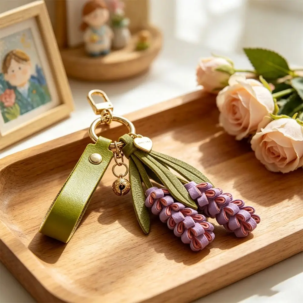 Lovely Purple Pu Leather Flower Pendant Hanger Weave Pu Flower Keychain Handmade Creative Bag Charm Luggage Accessories
