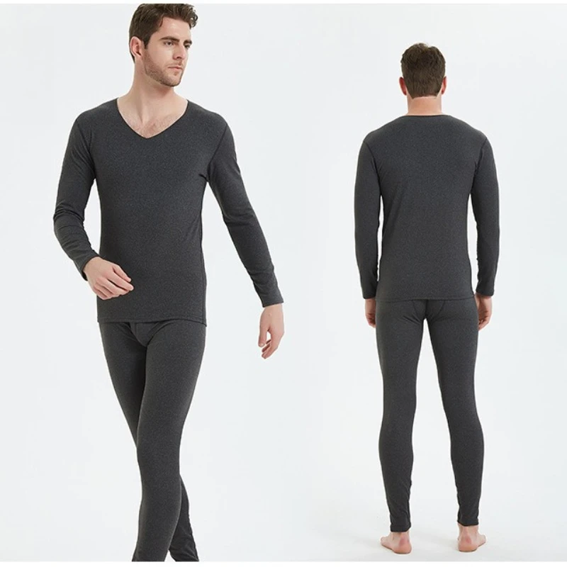 Men's Long Johns Set Thin Fleece-Lined V-Neck Thermal Undershirts Compression Tights Base Layer Set Comfy Homewear Warmth sets