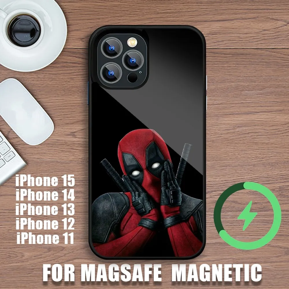 MINISO Deadpool Marvel Funny Phone Case For iPhone 11 12 13 14 15 Plus Pro Max Charging Magsafe Magnetic Wireless Cover