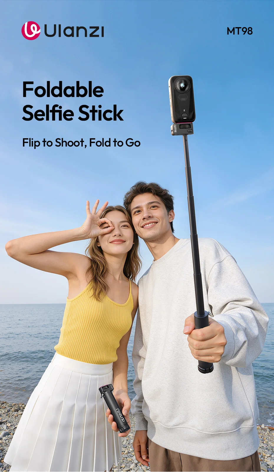 Ulanzi MT98 Faltbarer Selfie-Stick Stativ für Insta360 für DJI Action 6/5/4 für Outdoor-Reisen Vlog Selfie-Stick Stativ 17-57cm – Detail 1