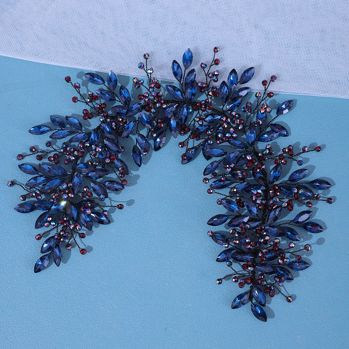Baroque Vintage Black Blue Headbands For Women Bride Handmade Crystal Rhinestone Hairbands Wedding Hair Accessories Halloween image 3