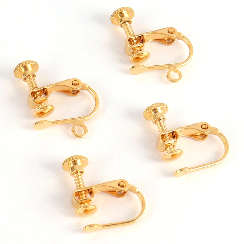 10pcs Stainless Steel Adjustable Flat Head U Screw Clip Earrings Base No Pierced Clip Back Clip on Earring Converter Accessories