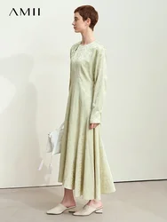 Amii Minimalism 2024 Autumn Women Dresses O-Neck Imitation Jade Buckle New Chinese Style Jacquard Retro Female Dress 12443143