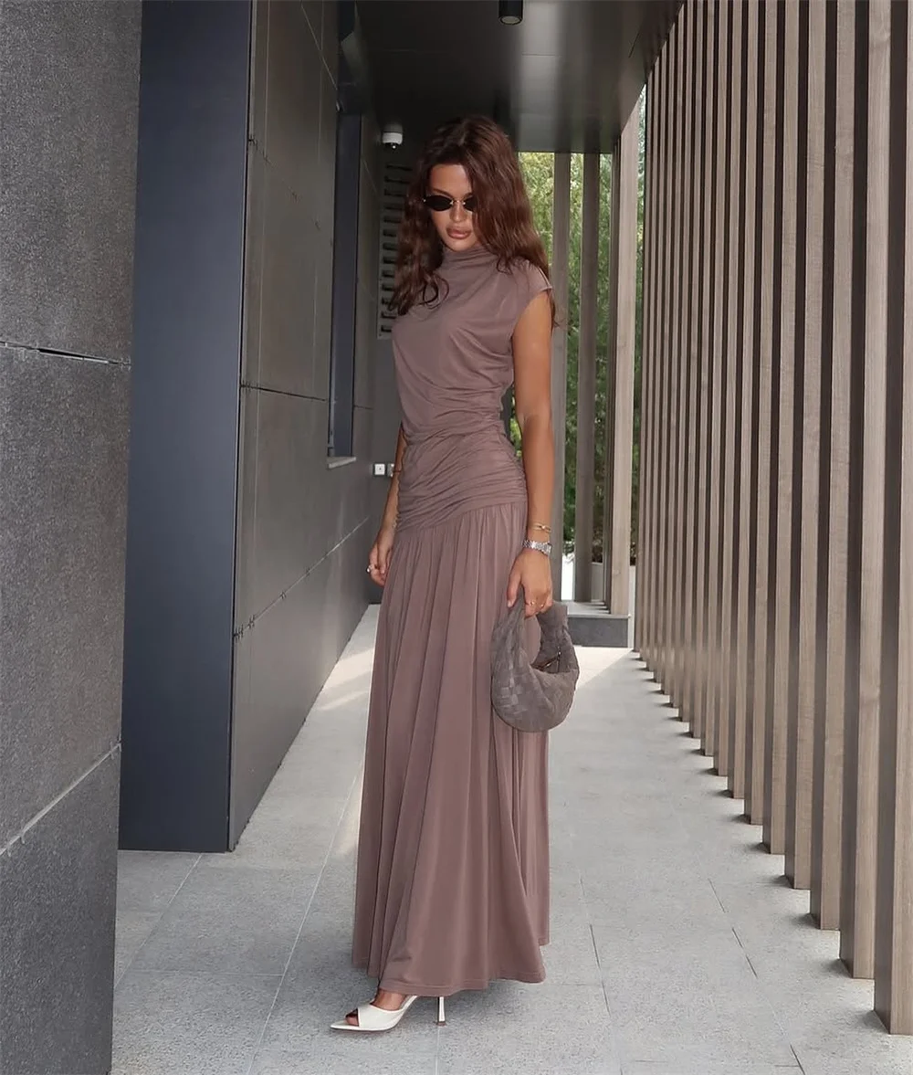 Robe de soirée plissée à col rond pour femme, sans manches, longue jusqu'aux chevilles, personnalisée, nouvelle robe de bal formelle 2026