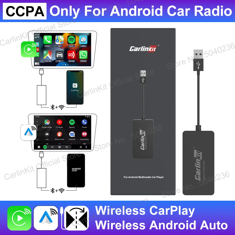 CarlinKit CCPA draadloze CarPlay voor Android autoradio Draadloze Android Auto draadloze Auto Connect Mirrorlink Smart USB-adapter - afbeelding 1