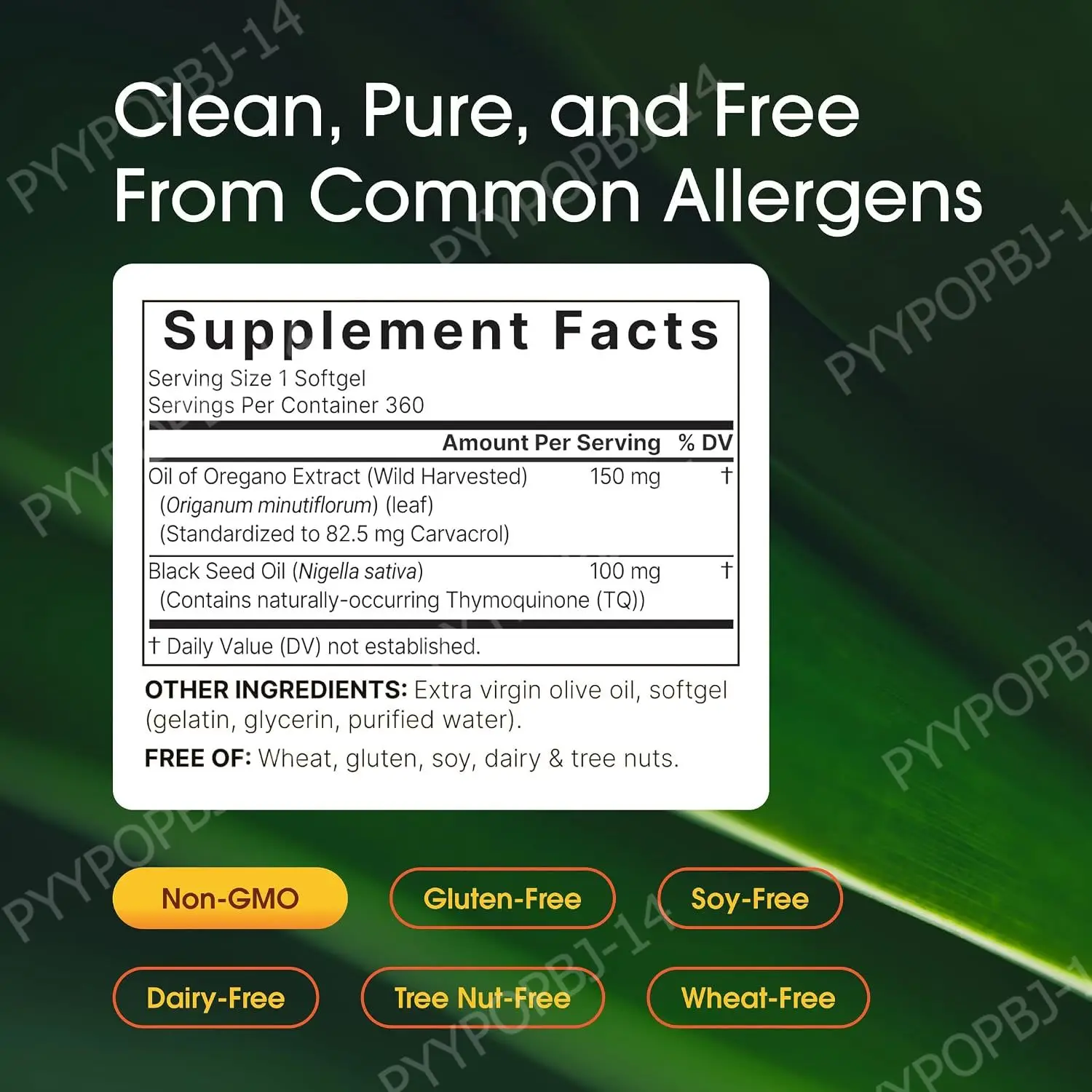Oil of Oregano with Black Seed Oil 150mg 100mg Herbal Supplement 360 Softgels Non-GMO Gluten Free