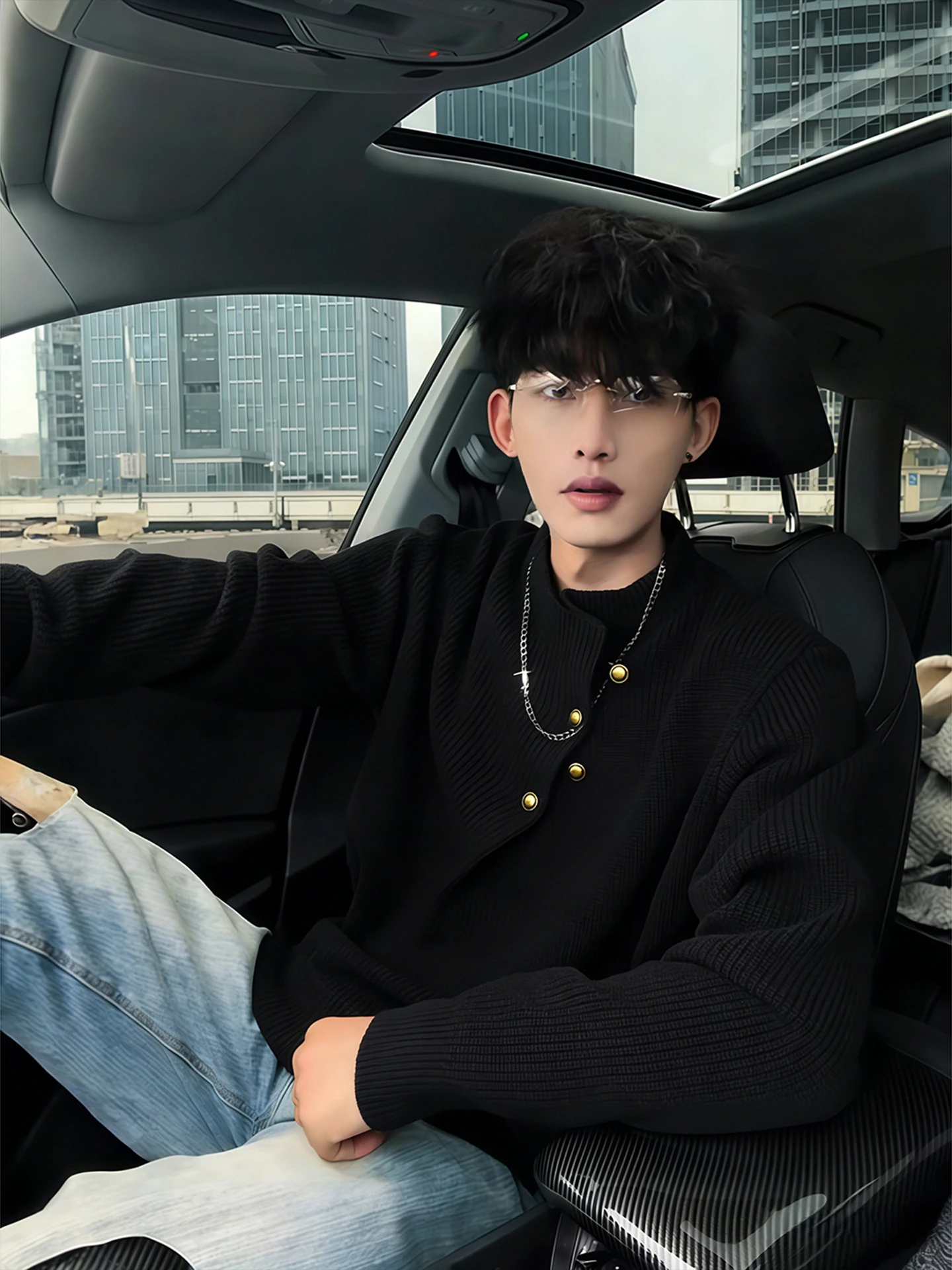 

Bla Asymmetric round Ne Sweater Men's Autumn Winter Design Cleanfit Base Layer Lazy Knitwear Soft Loose Fit Long Sve