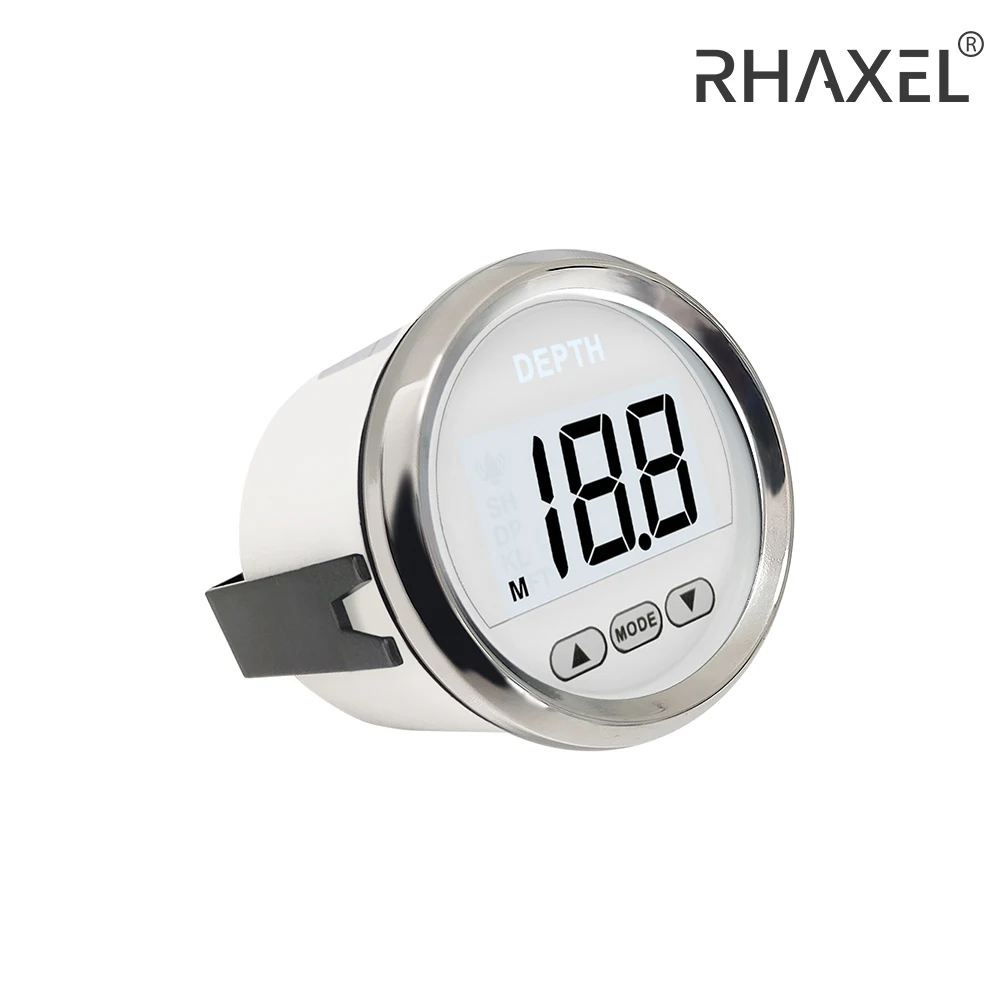 

RHAXEL 52mm (2”) Digital Depth Gauge Indicator Waterproof with Transducer White Backlight for Yachts Fishing Boats 12V
