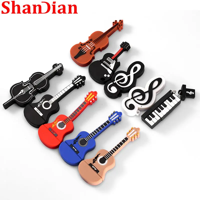 

SHANDIAN Hot Salling Cartoon USB 2.0 64GB Flash Drive Flash Drive 16GB 32GB Pendrive Cute Musical Instrument Guitar Violin Note