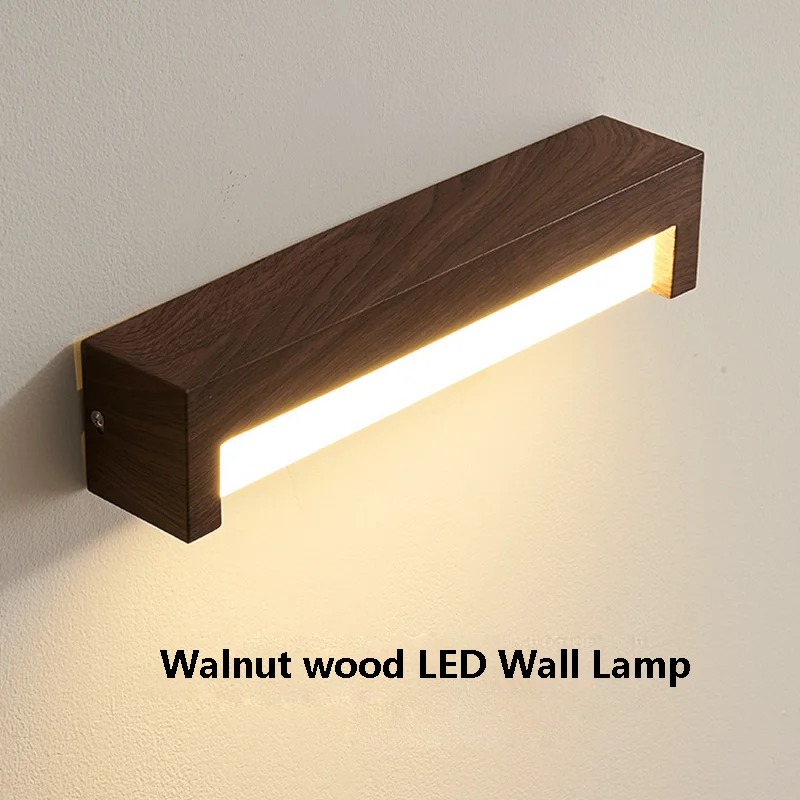 

Walnut Wood LED Wall Lamp Living Room Bedroom Bedside Retro Wall Sconce Bathroom Mirror Wall Light Corridor Entrance Wall Light