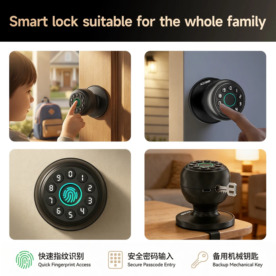 ICCSSI intelligent fingerprint door lock Tuya APP remote control keyless digital home touch screen lock