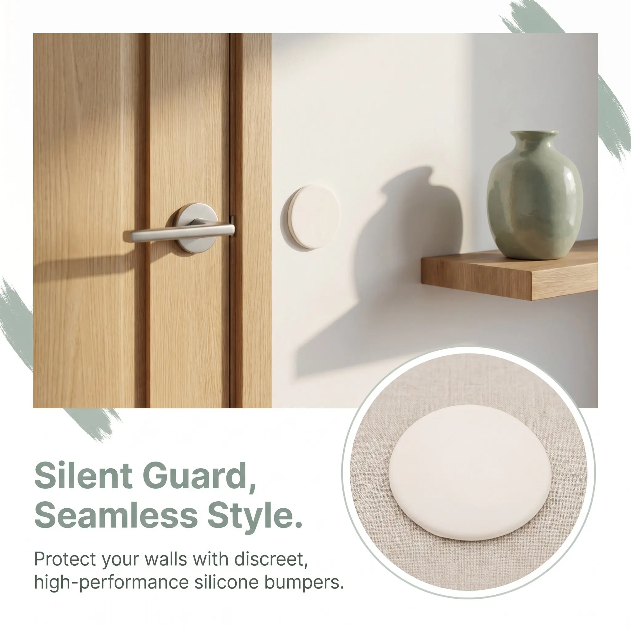 Silicone Door Stoppers 6 Pack Wall Protectors Round Shock Absorbing Pads for Door Knobs Quiet White