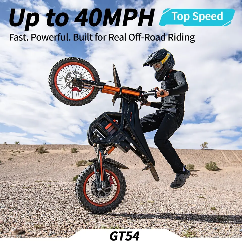 Bootime GT54/GT54 PRO Electric Dirt Bike for Adults/Teens - Gear Hub 2000W/ 3000W Motor - 37/50 MPH High-Speed, 14" 12" Tires image 8