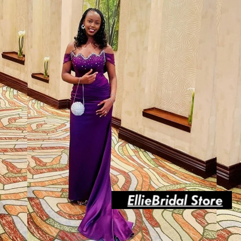 Elegant Dark Purple Evening Dresses Nigerian Long Off The Shoulder Mermaid Prom Gowns Females 2025 Vestido De Festa Customized