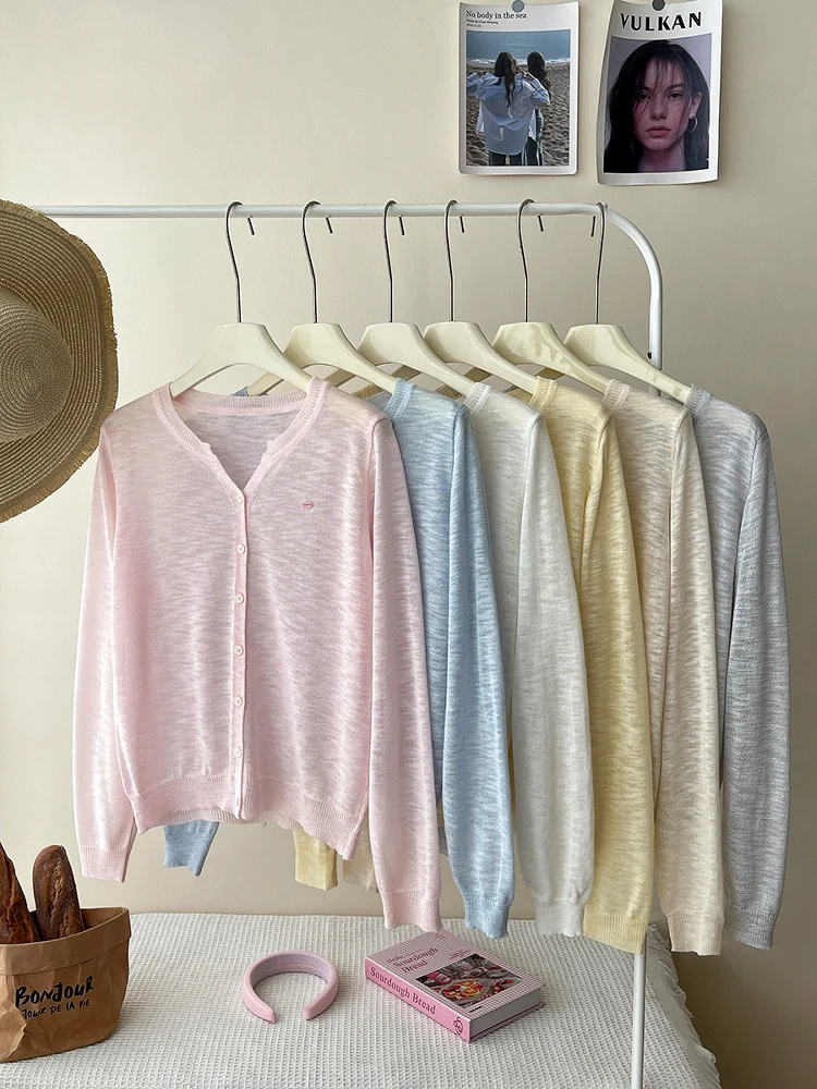 

Korean Sle V-Ne Ice Silk Linen Knitted Open Cardigan Women Summer Wrap with Strap Dr Air Conditioner Cover up Outerwear