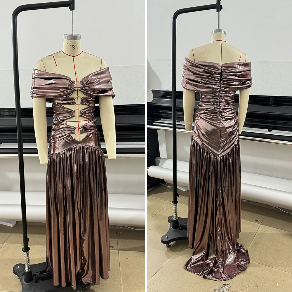 Luxury Backless Ruched Hollow Out Bodycon Dress Cocktail Wedding Party Long Dresses Sexy Evening Gown Prom Birthday Maxi Skirt