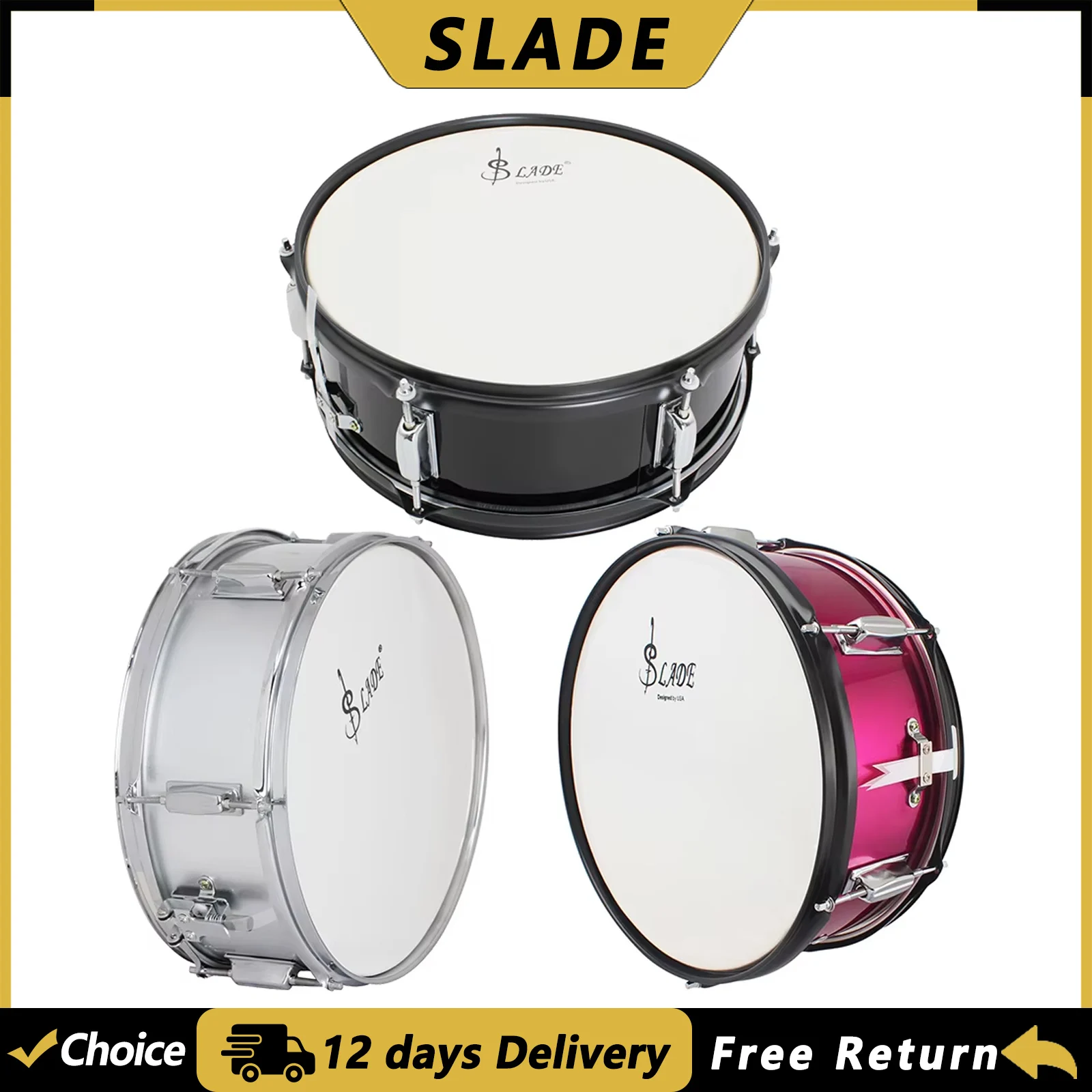 SLADE 14-Zoll-Snare-Drum mit Trommelstimmgerät und Schultergurt, professionelles Snare-Drum-Schlaginstrument für Anfänger