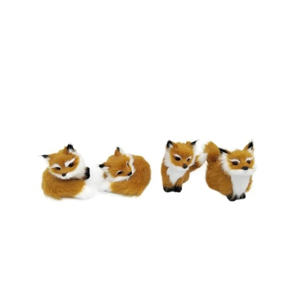 Mini Simulation Fox Artificial Animal Figurine Fox Furry Desktop Ornament Squatting Sitting Fox Model Festival Gift