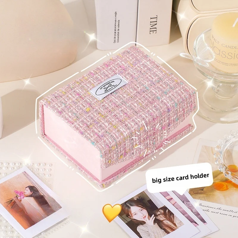 PU Desktop Card Holder with Magnetic Closure Cute Cartoon Dustproof Storage Box for Girls Students and Celebrity Photo Collector