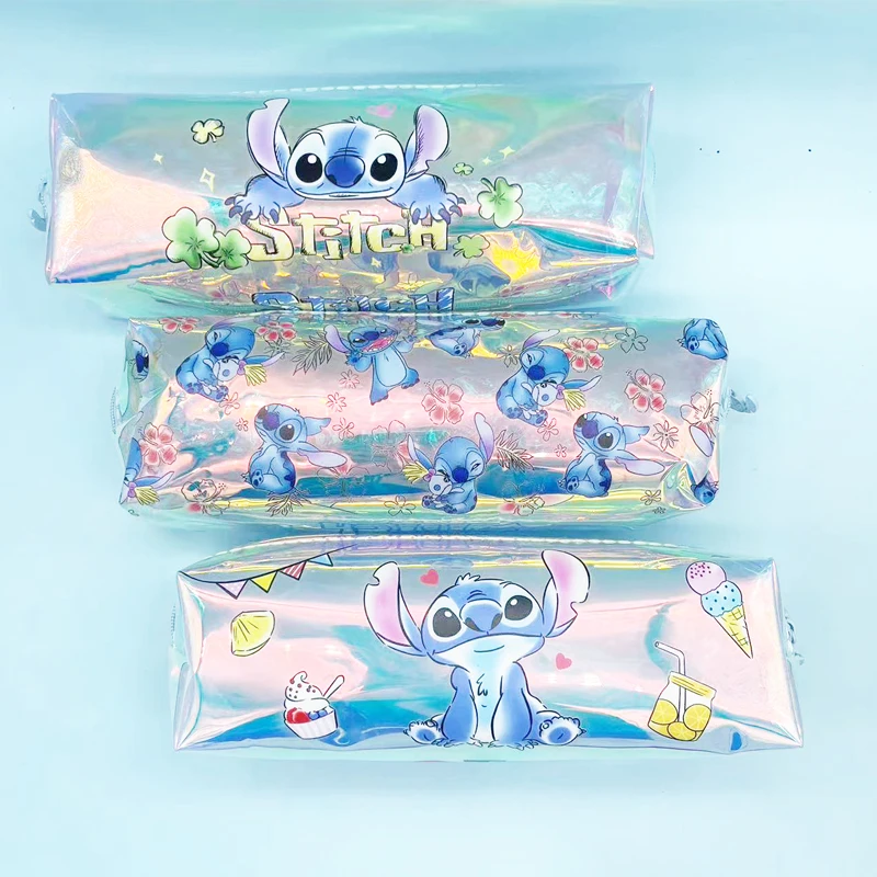 Kawaii Disney Stitch Laser Pencil Case Cute Pencil Box Stationery Pen Storage Bag Office School Supplies