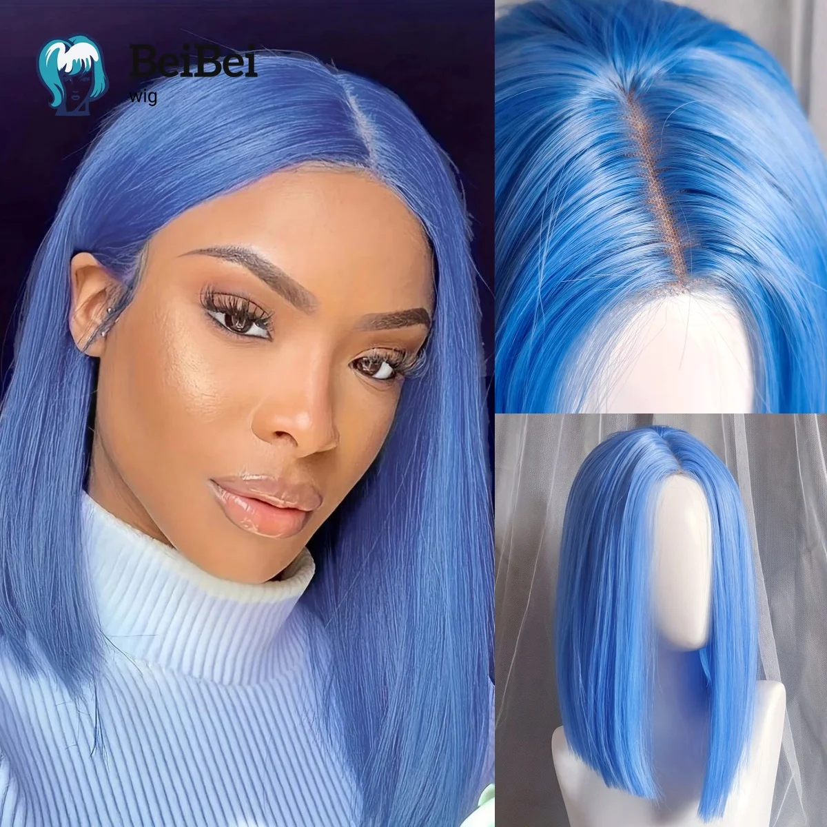 

Короткий синий парик для женщин, 14-дюймовый плечевой прямой парик из волос, средняя часть 4*1, кружевные фронтальные синтетические парики, высокое качество для косплея