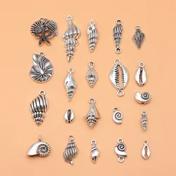 21pcs Antique Silver Color Conch Charms Collection For DIY Jewelry Making, 21 Styles, 1 of Each