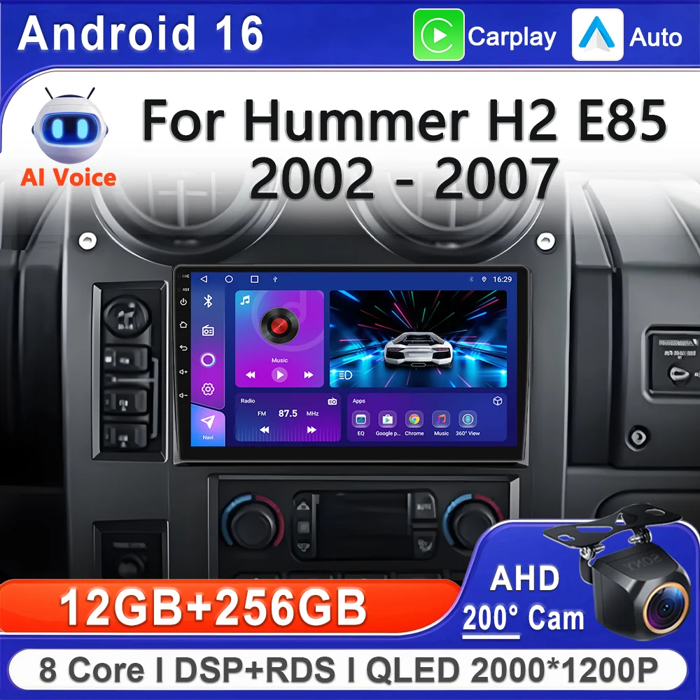 Android 16 For Hummer H2 E85 2002 - 2007 Car Radio Multimedia Video Player Navigation GPS Head Unit Screen  Plug and Play wifi
