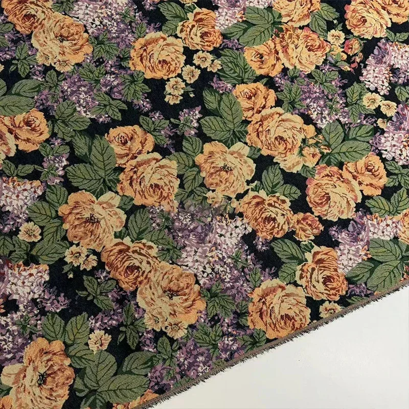 Oil Painting Flower Jacquard Fabric Ethnic Style Thickening Yarn Dyed Clothing Handmade DIY Sewing Cotton and Linen Fabric