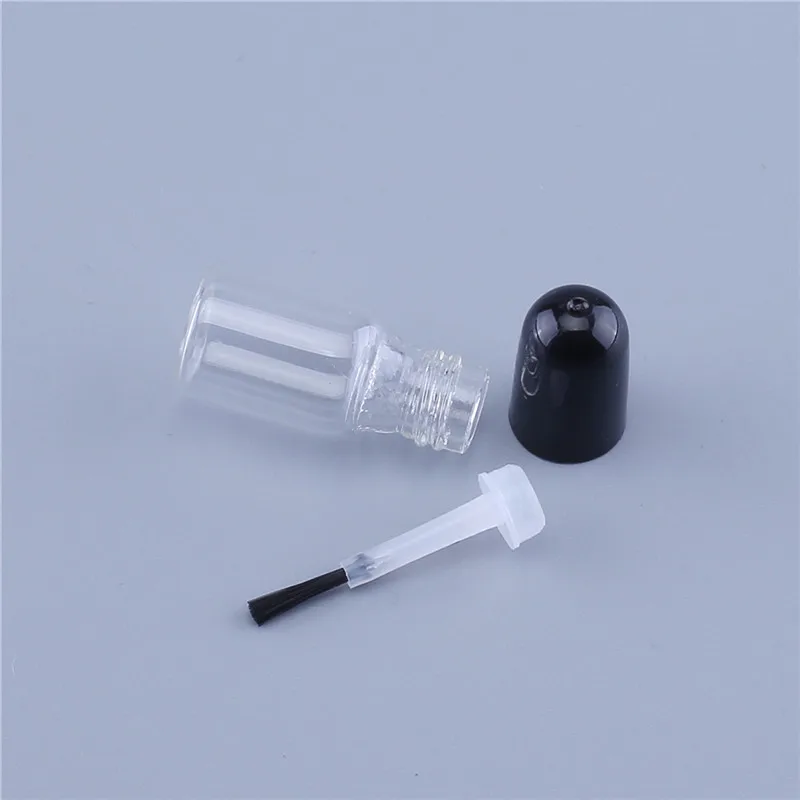 100 teil/los Kleine Klarglas Leere 3 ml Nagel Poliert Flasche Mit Schwarzer Kappe Pinsel Glas Nagel Flasche Für kinder