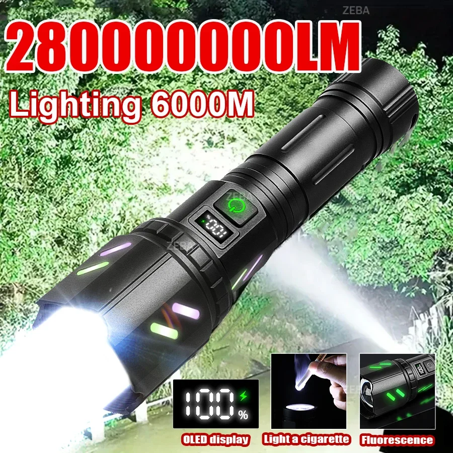 280000000LM Ultra Bright LED Flashlights Power Display Rechargeable Flashlight Zoomable Torch 5 Modes Most Powerful Camping Lamp