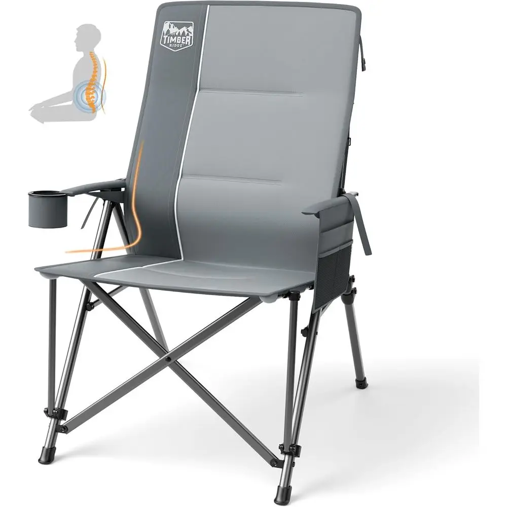 

Heavy-Duty Portable Camping Chair with Lumbar Support for Adults, Holds 450 LBS, Grey