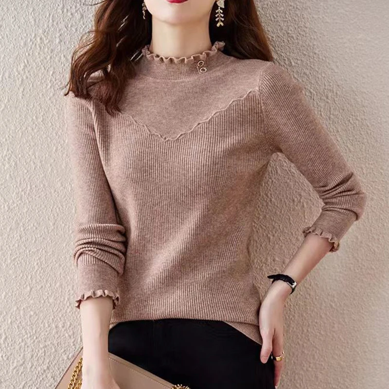 Winter Clothes For Women Slim Sweater 2023 Autumn Solid Casual Pullovers Femme Half High Collar Knitted Tops  Roupas Feminina