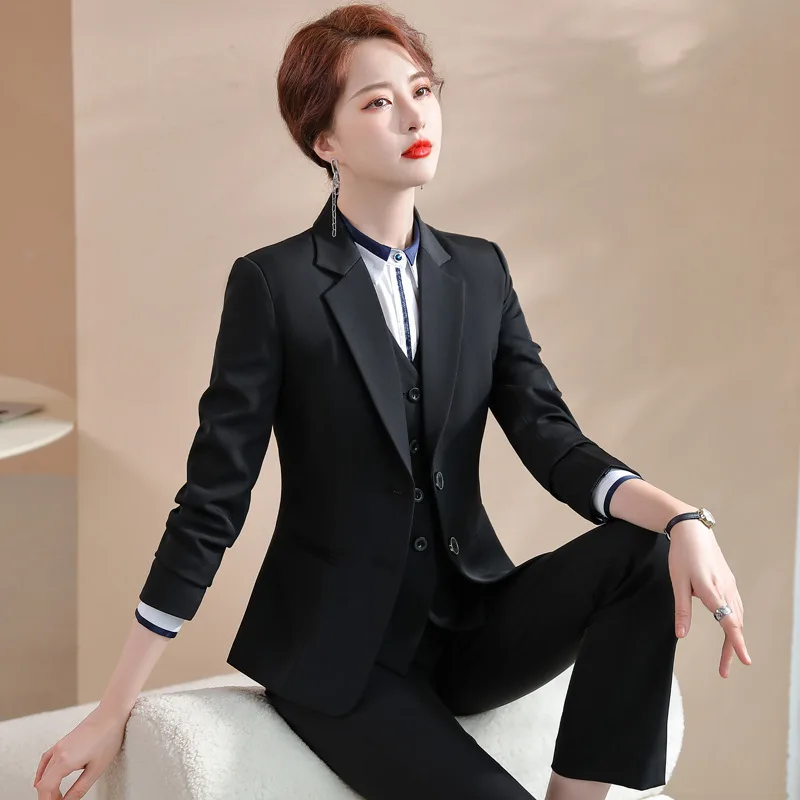 

1502Career Vest Suit Autumn and Winter Hotel Front Stage Work Wear Clothes College Students Interview Suit Elegant Formal Clothe