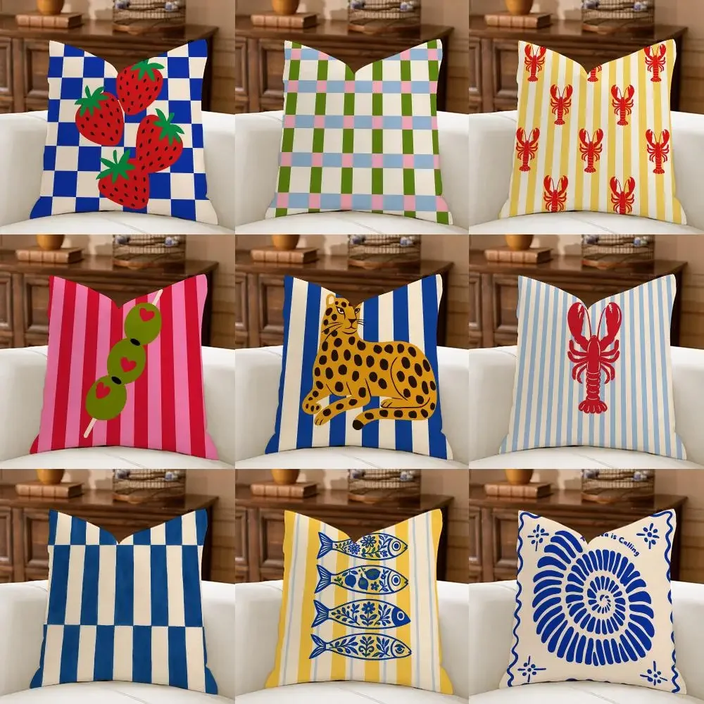 Lobster Fish Martini Olive Cushion Cover Natural Breathable Durable Linen Printed Decor Pillow Case Sofa Bedroom