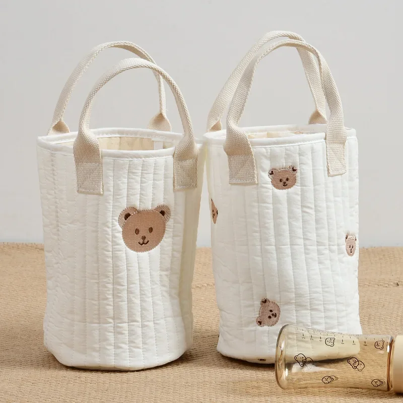 Children\'s Lunch Bottle Cotton Mummy Tote Bag Ins Stroller Storage Bag Quilting Embroidery Bucket Mummy Out Insulation Bag