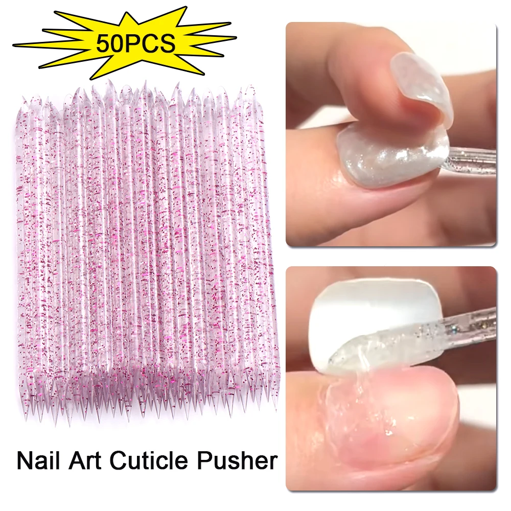 50pcs Plastic Crystal Cuticle Pusher Sticks 95mm for Press On Nails False Nail Tips Fake Gel Polish Remove Nail Dotting Tool
