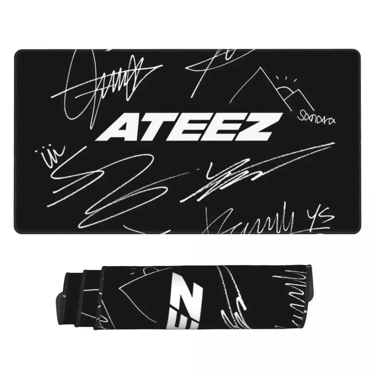 Large Mouse Pad ATEEZ - Logo + Autographs (black) Gamer PCLaptop Mats Keyboard Carpet ComputerGaming Office Accessories Desk Mat