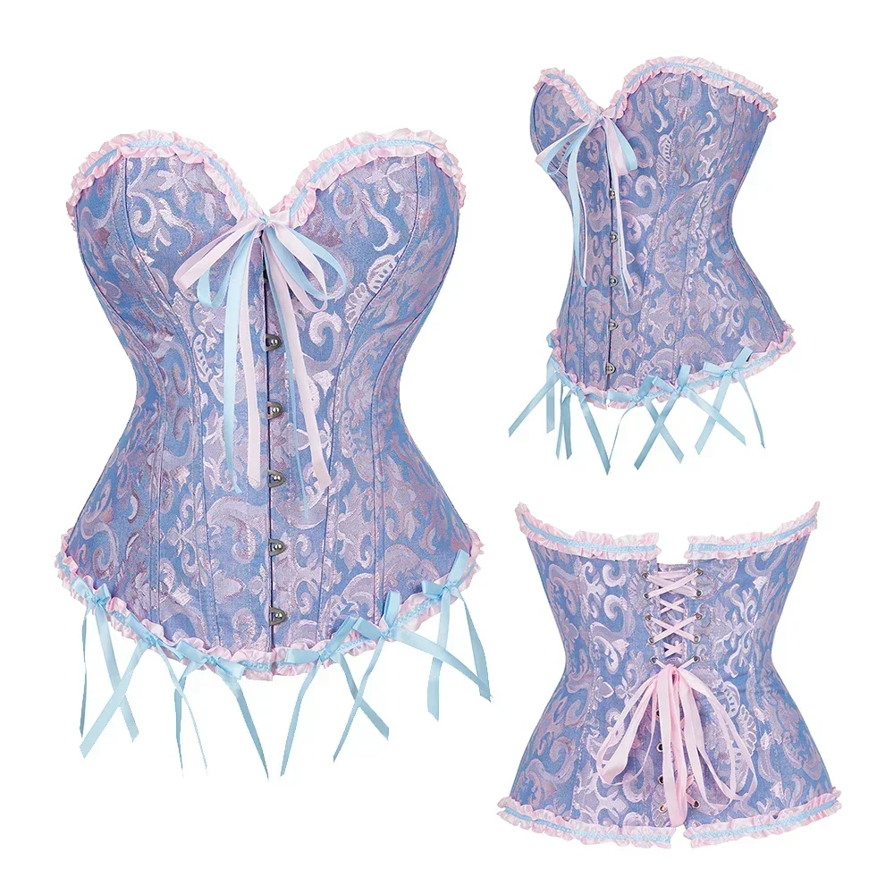 Frauen Korsett Top Jacquard Overbust Bustier Viktorianischen Sexy Lace up Floral Dessous Korset Vintage Gothic Basken Kostüm – Detail 4