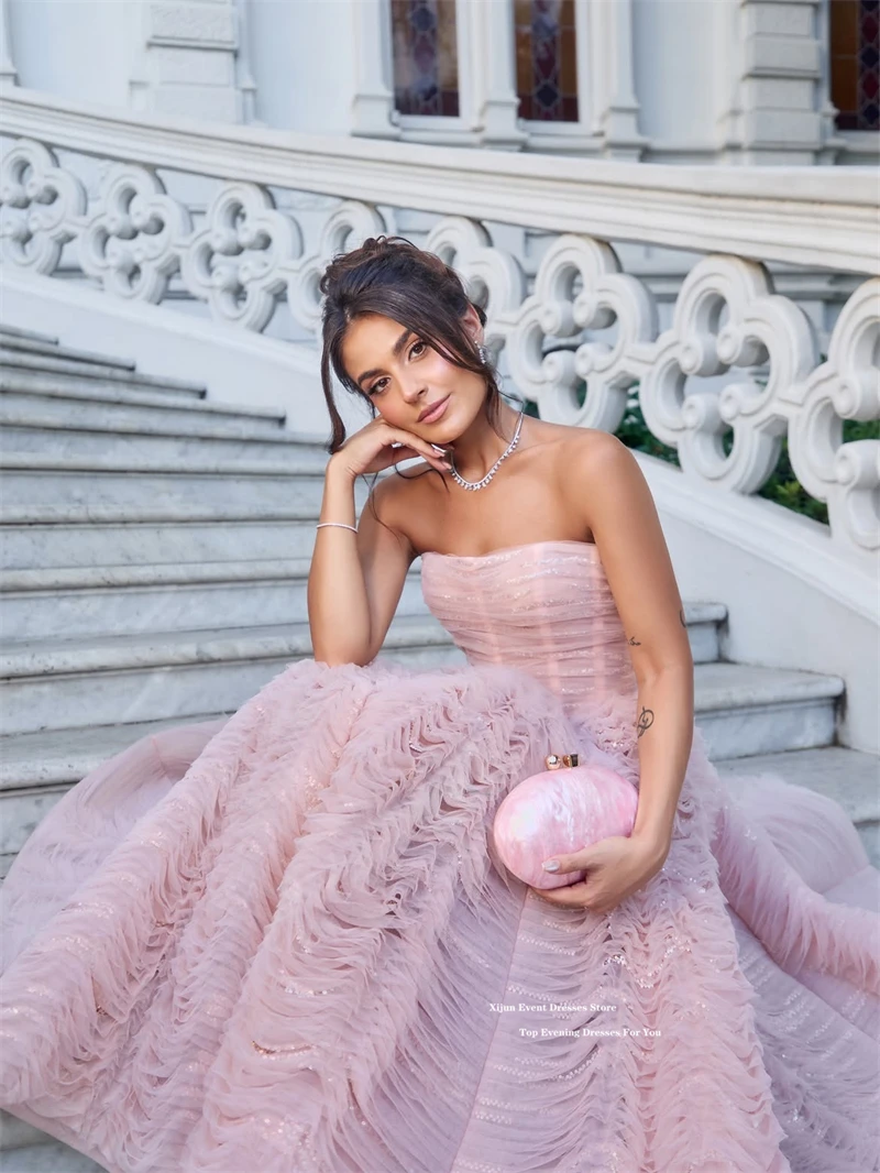 Xijun Gorgeous Pink Evening Dresses Ruffles Pleated A-Line Prom Dresses Sleeveless Formal Birthday Party Gowns 2026 Customized