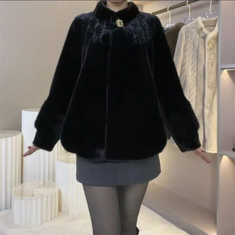 2025 Imported Velvet Mink Fur Coat With Mink Fur Collar,Temperament  Medium Length Fur Jacket Women