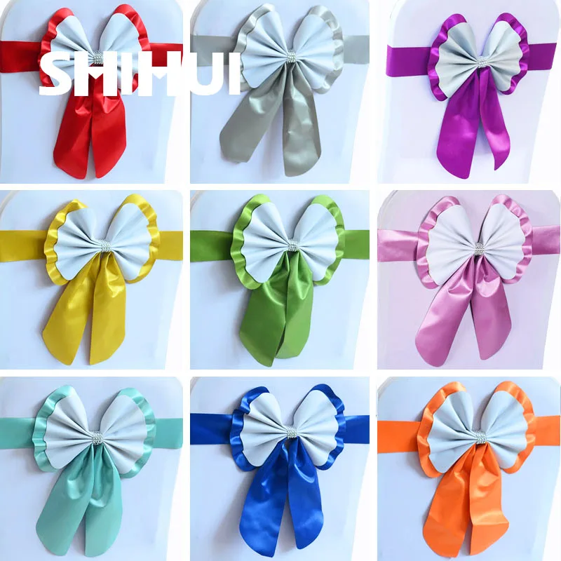 Chair Sashes Tie Cute Satin Knot Cover Back Colourful Ribbon Belt Bow For Banquet Wedding Party Event Kindergarten Decoration