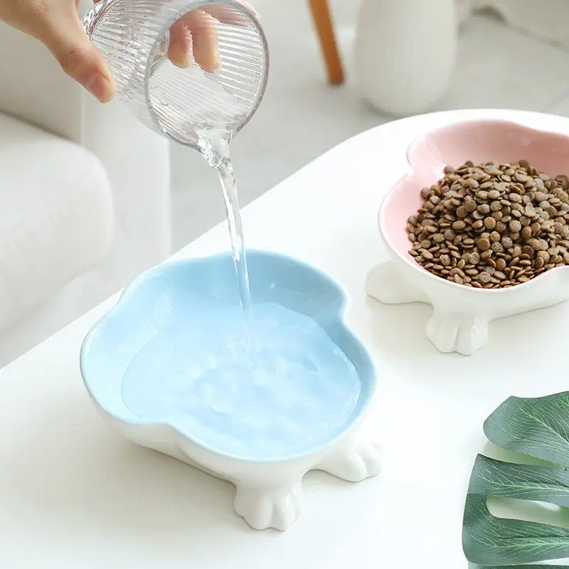 

Cat Bowl Ceramic Double Bowl High Foot Protection Cervical Spine Food Basin Anti-knock Pet Drinking Bowl