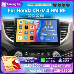 Android 14 wifi+4G Carplay BT AUTO Radio samochodowe dla Honda CRV CR-V 4 RM RE 2012-2015 Nawigacja GPS Odtwarzacz wideo Stereo Multimedia