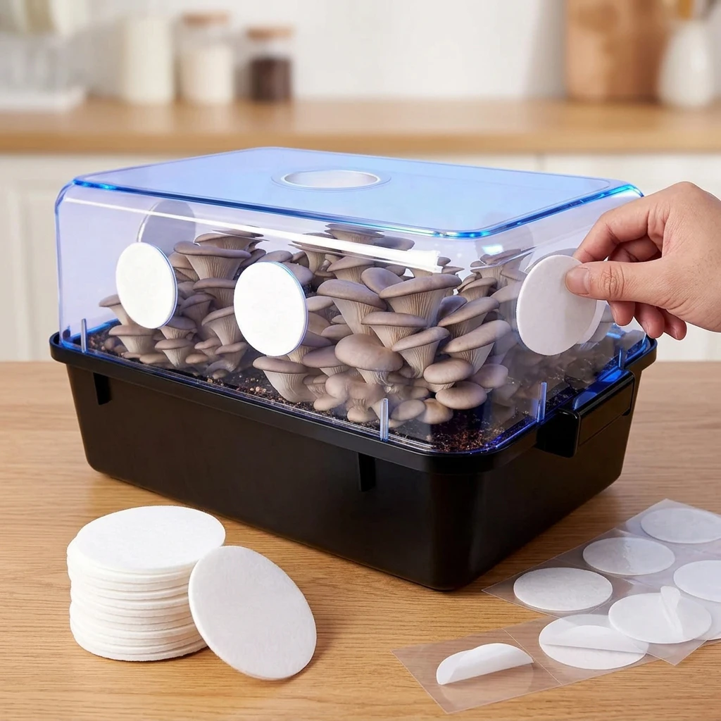 30pcs Mushroom Filter Discs Mushroom Adhesive Filter Discs Cotton Pad Screen for Humidity Retention Moisture Preservation Indoor