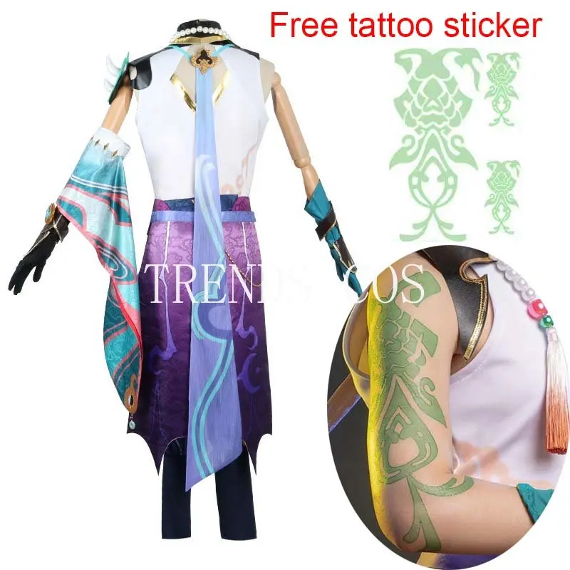 Xiao Cosplay Kostuum Cosplay Anime Xiao Volledige Set Xiao Pruik Masker Tattoo Sticker Voor Halloween Outfits