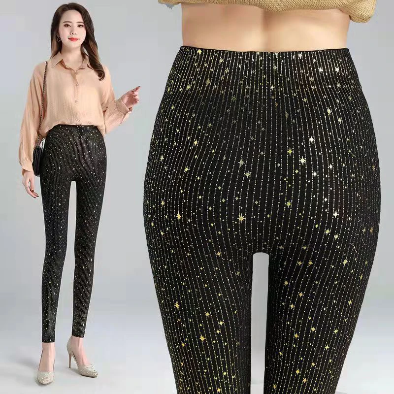 Mallas ajustadas de LICRA para mujer, pantalones de realce de glúteos, con estampado de bronce brillante Negro, Sexy, a la moda, novedad